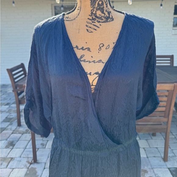 Maeve by Anthropologie Jacqueline Jacquard Leopard Jumpsuit Navy Blue Medium - Picture 6 of 14